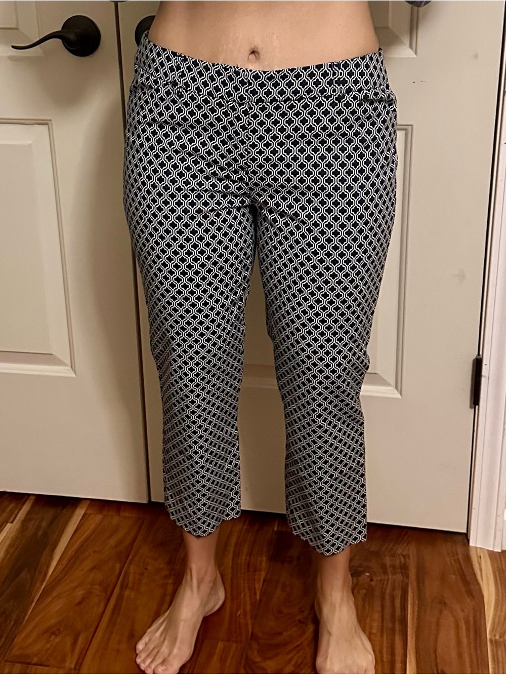 Black & White Patterned Cropped Ponte Pants